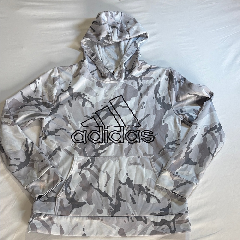 adidas White and Gray Camo Pullover Hoodie